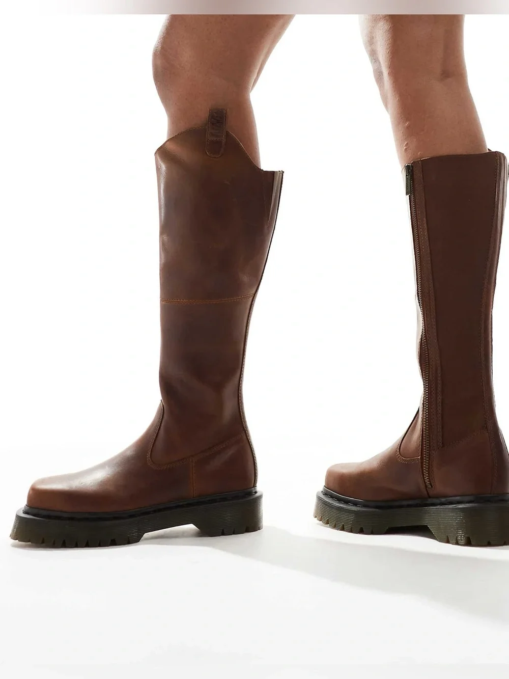NWOB Dr Martens Amaayah Knee High Leather Brown Square Toe Platform Boots 7L,8L